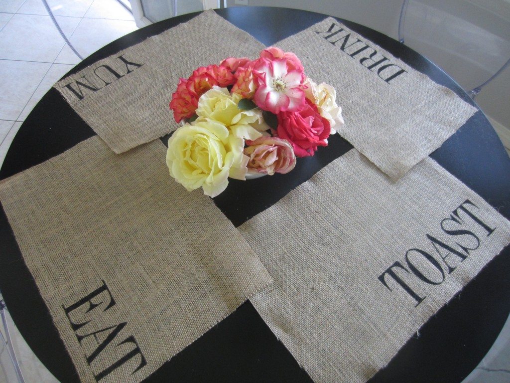 How to make burlap stenciled placemats with tips for stenciling and crafting and caring for burlap.