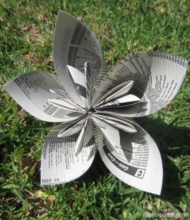 Repurposed Phone Book Page Origami Flowers