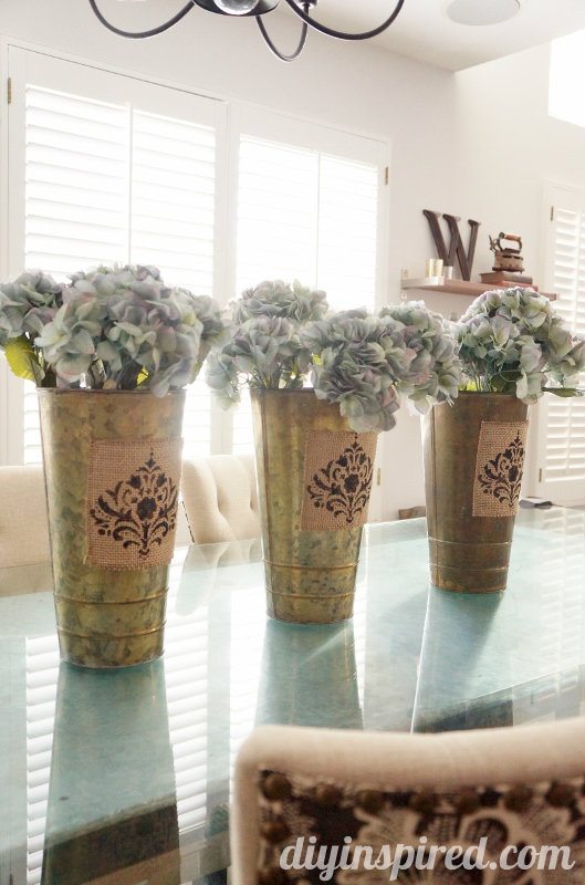 Spring Centerpiece with Stenciled Burlap