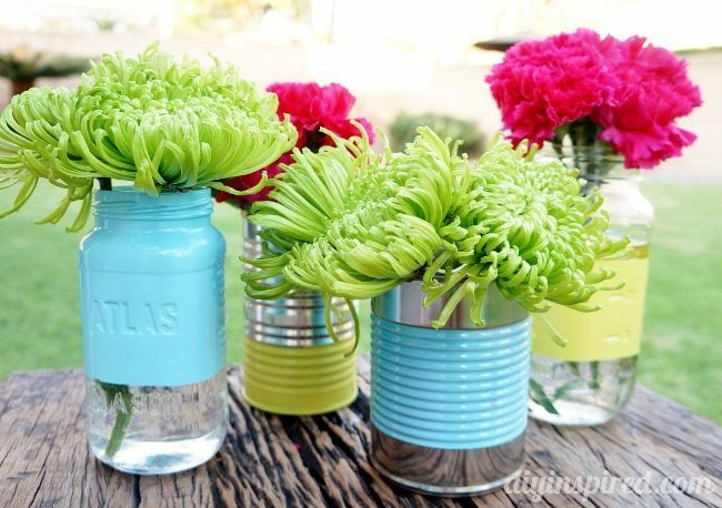 Recycled Can and Mason Jar Vases