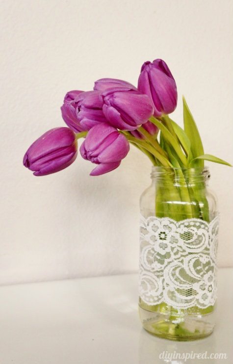 Mason Jar with lace and Tulips