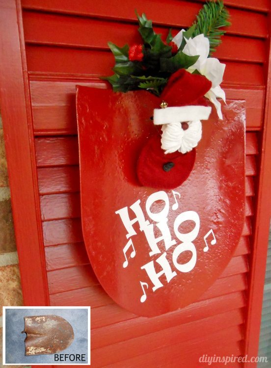 Repurposed Shovel Turned Santa Decor Before and After DIYInspired