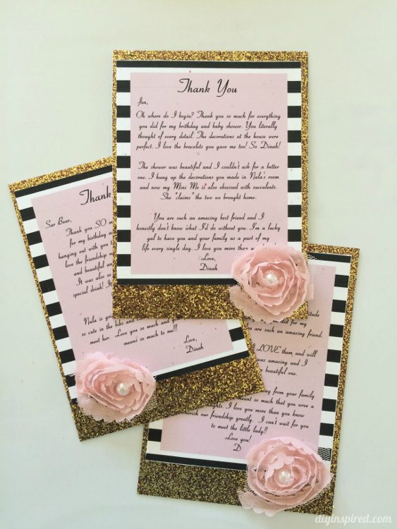 DIY Gold Glitter Thank You Cards