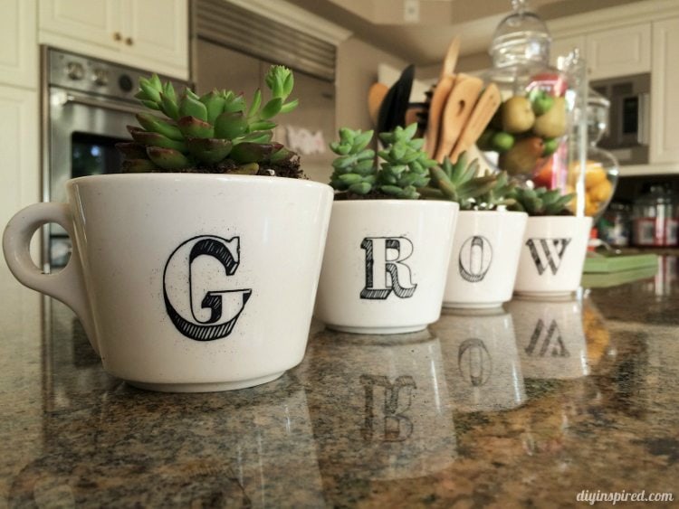 Five Cool Stenciling DIYs for your Kitchen - Repurposed Coffee Cups