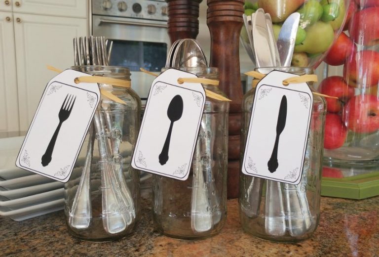 Recycled Jar Utensil Holders with Printable DIY Inspired