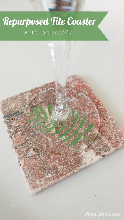 Repurposed Tile Coaster with Stenciling - DIY Inspired