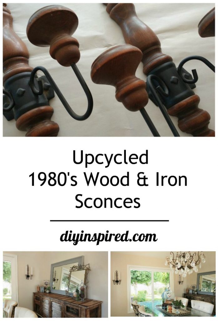 Upcycled 1980s Wood and Iron Sconces DIY Inspired