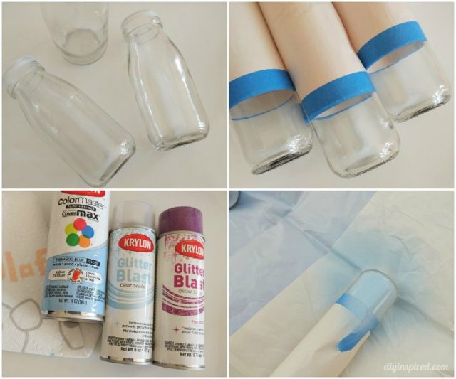 Spray Painted Glittered Milk Glasses DIY Inspired