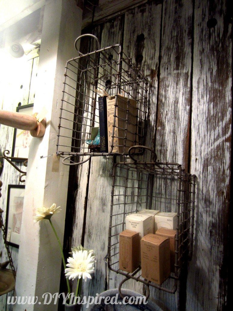 Repurposed Wire Crate Shelves
