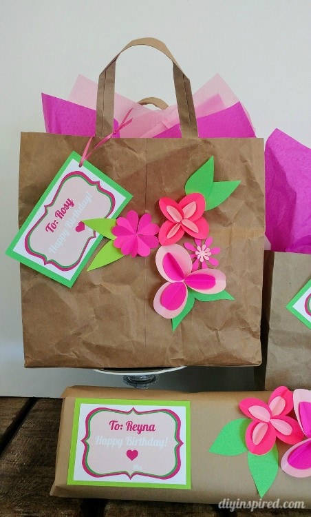Brown Paper Bag Gift Bag with Paper Flowers