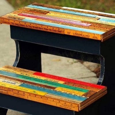 DIY Step Stool with Upcycled Vintage Rulers