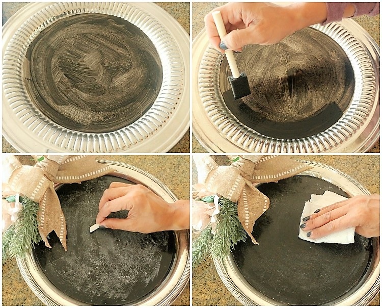 How to Make a Thrift Store Repurposed Chalkboard Silver Platter Wreath for your Christmas Décor