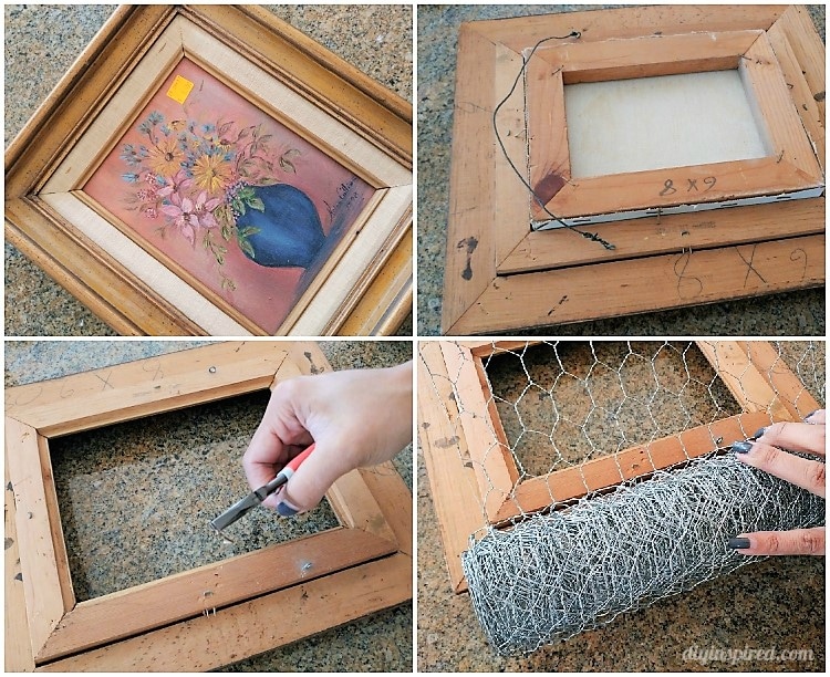 Turn a Thrift Store Frame into a Repurposed Frame Christmas Wreath with Chicken Wire