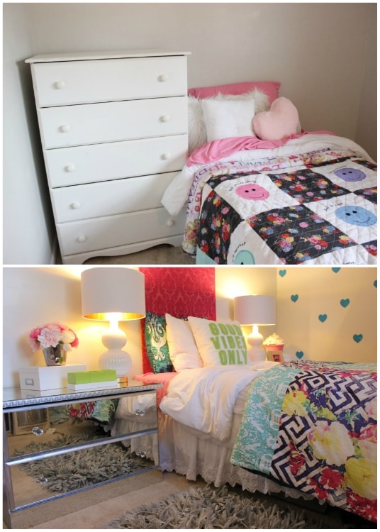 DIY Mirrored Nightstands Before and After